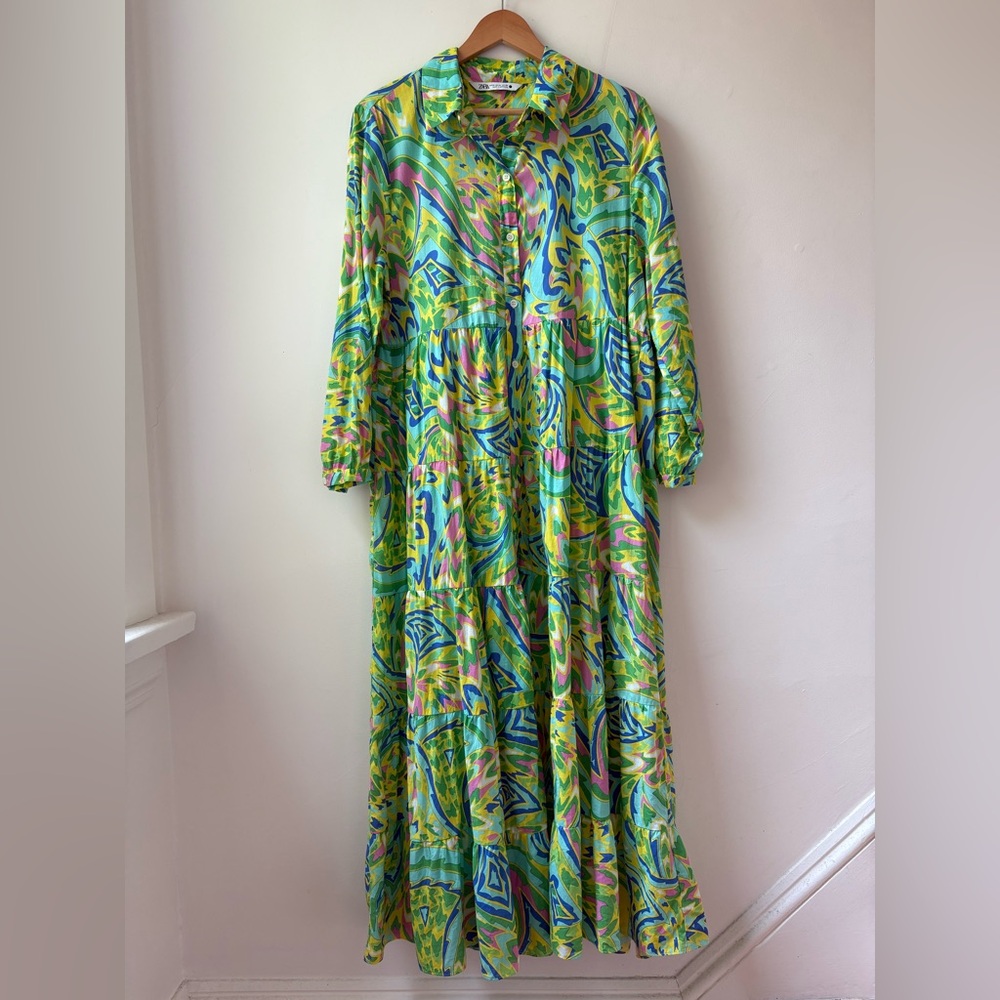 Zara Green Multicolor Printed Maxi Dress - Picture 8 of 8